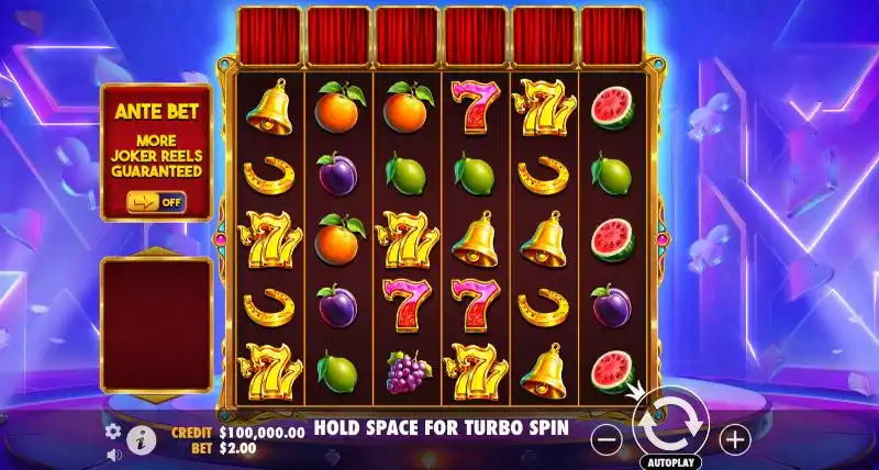 Joker Slots gameplay screen showing reels and paytable